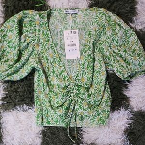 Zara Puff Sleeve Floral Crop Top